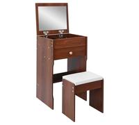 LOYEMAADE Tavolo da toeletta con specchio pieghevole, sgabello, cassetti, per camera da letto, 40 x 37,5 x 72 cm