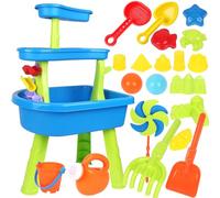 loyimioo 3 in 1 Splash & Sand Play Table: doccia a pioggia + piscina per bambini + sandstation con giocattolo per il mare, centro di attività regolabile in altezza per giardino e spiaggia per giocare