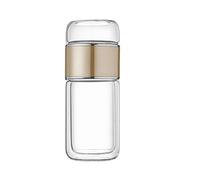 Loyimioo Smart Tea infusore bottiglia d'acqua in vetro a doppia parete con filtro in acciaio inox per foglie sfuse tè e infusioni di frutta color champagne