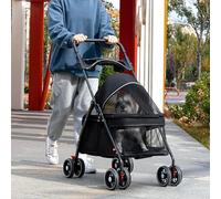 loyliawa Passeggino per animali domestici 2 in 1, pieghevole con 4 ruote, passeggino per cuccioli di cane/gatto con cestino portaoggetti, portabicchieri, cuscinetto impermeabile, parasole per cani e