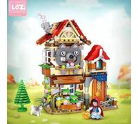 LOZ Building Blocks Educational Toy Architecture Forest Cabin With Little Red Riding Hood Dog and Tree Houses Model Building