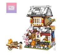 LOZ Building Blocks Educational Toy Traditional Chinese Market Store Rice Shop with Chicken and Trolley Houses Model Building