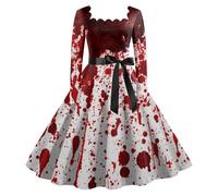 lozssnigzi Sposa-cadavere-Costume,Halloween Costume Donna con Stampa Insanguinata, Costume Halloween Vampiro, Vestito Halloween Adulto Abito Sanguinoso