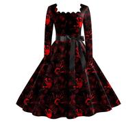 Lozssnigzi Vestito da Sposa Cadavere, Costume Halloween Donna con Stampa Insanguinata, Vampiro, Abito Sanguinoso per Adulti