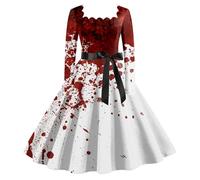 lozssnigzi Vestito-Sposa-cadavere,Halloween Costume Donna con Stampa Insanguinata, Costume Halloween Vampiro, Vestito Halloween Adulto Abito Sanguinoso
