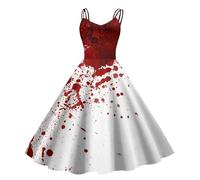 lozssnigzi Vestito-Sposa-cadavere,Halloween Costume Donna con Stampa Insanguinata, Costume Halloween Vampiro, Vestito Halloween Adulto Abito Sanguinoso