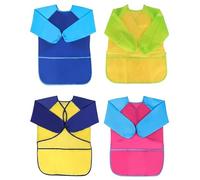 LOZTBUE 4 Pezzi Grembiule Pittura Bambini Impermeabile con Maniche Lunghe, Grembiulino con Tasca per Arte e Scuola, Grembiule per Bambini, Grembiule Pittura Asilo e Cucina per Bambina e Bambino