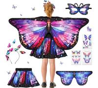 Lozzzyo Costume Farfalla Bambina, Costume Carnevale Bambina da Farfalla Con Gonna, Adesivi, Ali Farfalla, Maschera e Fascia - Costumi Vestito Farfalla Bambino per Carnevale, Halloween, Cosplay