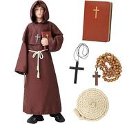 Lozzzyo Costume Halloween Bambino, Costumi Halloween Bambini da Monaco Include un Cappuccio, Collana con Croce,Taccuino, Cintura Classica e Rosario- La perfetta per Vestito Halloween Bambino. (130 cm)