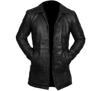 LP-FACON Blazer in vera pelle per uomo, giacca classica da moto in vera pelle, lunghezza corta, cappotto in pelle per uomo, Nero - Cappotto corto in pelle, XL