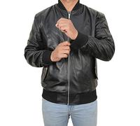 LP-FACON Giacca da uomo in pelle di agnello nera MA-1 Flight US Airforce Varsity Bomber, Nero , L