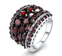 LP LOHASPIE Anelli con pietre preziose per donne Ragazze Solido argento sterling 925 Montatura 5,5 ct Taglio rotondo Granato naturale Nero Placcato rodio Stile classico Gioielleria (Rossa, US Size 9)
