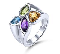 LP LOHASPIE Gemstone Anelli di Promessa per Le Donne Ragazze Argento Sterling Solido 925 Naturale Peridot Citrino Blu Topazio Ametista Elegante Rodio Placcato Gioielli Belle per Lei (Colorato, R 1/2)