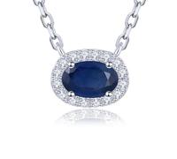 LP LOHASPIE Ovale Blu Zaffiro Collana per le Donne S925 Argento Sterling Pietra Naturale Settembre Birthstone Collane Elegante Stile Rodiato Placcato Gioielli per il Compleanno (Blu Scuro)