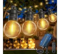 lP68 - Catena di luci solari per esterni, 10 m, 18 lampadine + 2 pezzi di ricambio, G40, in plastica ABS, per esterni, impermeabile, luce solare per esterni, luce bianca calda, per romantiche