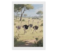 LPAGBCNU Kit per pittura con diamanti 5D con struzzi nella savana per adulti principianti grande pittura rotonda fai da te con diamanti a puntini completi dipinti da parete con gemme per regalo