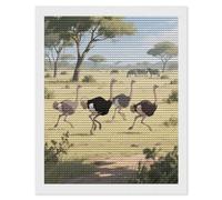 LPAGBCNU Kit per pittura con diamanti 5D con struzzi nella savana per adulti principianti grande pittura rotonda fai da te con diamanti a puntini completi dipinti da parete con gemme per regalo