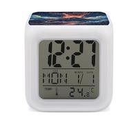LPAGBCNU Sveglia digitale a LED con 7 colori cangianti con calendario Snooze Display della temperatura raffigura un vulcano sveglia orologio a batteria lampada da comodino luce notturna per