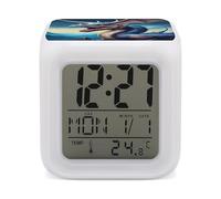 LPAGBCNU Sveglia digitale a LED con 7 colori cangianti con calendario snooze, visualizzazione della temperatura, drago ruggente, sveglia orologio a batteria, lampada da comodino luce notturna per