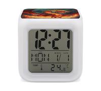 LPAGBCNU Sveglia digitale a LED con 7 colori cangianti con calendario snooze, visualizzazione della temperatura, Dragon King in Fire Wake Up Clock a batteria, lampada da comodino luce notturna per