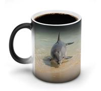 LPAGBCNU Tazza da caffè da 325 ml, con delfino in acque poco profonde, cambia colore, tazze da caffè con manico, tazza magica sensibile al calore, per donne e uomini, divertente tazza in ceramica per