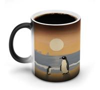 LPAGBCNU Tazza da caffè da 325 ml, con due immagini di pinguini, cambia colore, tazze da caffè con manico, tazza magica sensibile al calore, per donne e uomini, divertente tazza in ceramica per tè