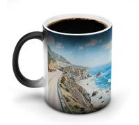 LPAGBCNU Tazza da caffè da 325 ml Highway 1 tazza che cambia colore con vista sull'oceano, tazze da caffè che cambiano il calore con manico, tazza magica sensibile al calore, per donne e uomini