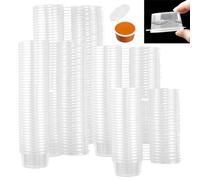 LPAMABA 100 contenitori per salse piccole, 35 ml, barattoli di plastica per salse, scatola di salsa con coperchio incernierato, confezione di condimento per conservare salse spezie sensalate di
