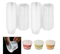 LPAMABA 100 Pz Bicchieri da Salsa con Cerniera in Plastica da 25ml,Scatola per Salsa Chutney Trasparente,Mini Tazze Rotondi con Coperchio per Conservare Condimento Ingredienti e Piccoli Oggetti