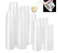 LPAMABA 100 Pz Bicchieri da Salsa con Cerniera in Plastica da 50ml,Scatola per Salsa Chutney Trasparente,Mini Tazze Rotondi con Coperchio per Conservare Condimento Ingredienti e Piccoli Oggetti