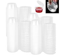 LPAMABA 100 Pz Bicchieri da Salsa con Cerniera in Plastica da 75ml,Scatola per Salsa Chutney Trasparente,Mini Tazze Rotondi con Coperchio per Conservare Condimento Ingredienti e Piccoli Oggetti