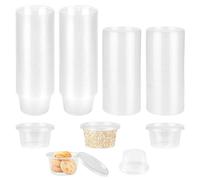 LPAMABA 100 Pz Vasetti Trasparenti per Salse da 100ml,Contenitori per Condimenti con Coperchi,Bicchieri per Salsa in plastica,Tazze Rotonde Trasparente per Alimenti, Tazze per Salsa, Condimenti