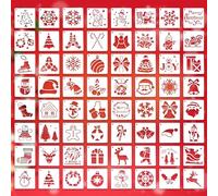 LPAMABA 64 Stencil Natalizi Piccoli 7,5*7,5 cm in Plastica Riutilizzabili per Pittura - Albero Natale, Neve, Babbo Natale, Campane per Fai da Te, Scrapbooking