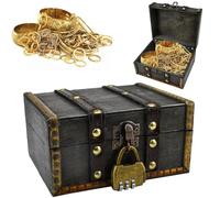 LPAMABA Kurzer Scatole del Tesoro Vintage con Lucchetto,Scrigno del Tesoro in Legno con Lucchetto Pirati,Cofanetto del Tesoro in legno,Piccola Scatola Portaoggetti Baule per Gioielli, Collane