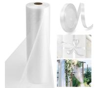 LPAMABA Rotolo di organza trasparente, 50 m x 30 cm, colore bianco, in organza, runner da tavolo, in tulle, in organza, per matrimoni, tessuto decorativo da tavolo, fai da te