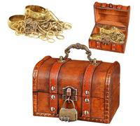 LPAMABA Scatole del Tesoro Vintage con Lucchetto,Scrigno del Tesoro in Legno con Lucchetto Pirati,Cofanetto del Tesoro in legno,Piccola Scatola Portaoggetti Baule per Gioielli, Collane, Orecchini