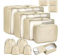 LPAOIS 12 Pezzi Organizer Valigie Viaggio Set, Sistema di Cubo di Viaggio,Separatori Buste Viaggio Travel Organizer,Packing Cubes,Valigia di Stoccaggio Set per Vestiti,Scarpe,Intimo（Beige）