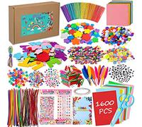 LPAOIS 1600+ Pezzi Lavoretti Creativi per Bambini DIY Art Craft Set, Scovolini Colorati per Lavoretti,Contiene Occhi Contorti, Bastoncini di Legno Colorati, Piume, Paillettes, Pompon Lampeggianti