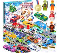 LPAOIS Calendario Avvento Macchinine 2025, 36 Pezzi con 18 Auto Giocattolo, 12 Segnali Stradali,4 Piccolo pedone carino,1 Medaglia,1 Tappeto Città,Calendario dell'Avvento Macchinine,Regalo Bambino 1-6