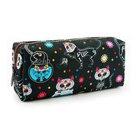 LParkin Astuccio per matite con gatti del giorno dei morti Dia de Los Muertos borsa Sugar Skull Cats Bag Toiletry Zip Pouch Bag, Nero , Retro