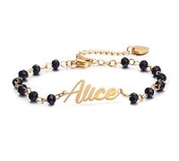LParkin Bracciale Con Nome, Bracciali Con Nome, Idea Regalo Ragazza, Regalo Di Compleanno, Bracciale a Maglie Con Perline Di Cristallo,Alice