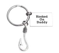 LParkin Hooked On Daddy - Portachiavi in acciaio INOX a forma di pesce, idea regalo per papà (bianco), bianco, M