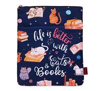 LParkin Life is Better with Cats and Books - Custodia a libro con cerniera, tessuto lavabile da 23 x 27cm