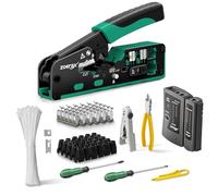 LPAYBCFO RJ45 Crimping Tool Kit with Stripping And Cutting Functions, for CAT8 Cat7 Cat6a Cat6 Cat5E Connectors, Includes Cable Tester And Pass-Through Plugs(Green Kit)