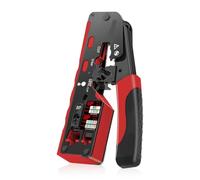 LPAYBCFO RJ45 Crimping Tool Kit with Stripping And Cutting Functions, for CAT8 Cat7 Cat6a Cat6 Cat5E Connectors, Includes Cable Tester And Pass-Through Plugs(Red)
