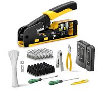 LPAYBCFO RJ45 Crimping Tool Kit with Stripping And Cutting Functions, for CAT8 Cat7 Cat6a Cat6 Cat5E Connectors, Includes Cable Tester And Pass-Through Plugs(Yellow Kit)