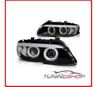 LPBMC3 COPPIA FARI FANALI ANTERIORI BMW X5 E53 2003-2006 ANGEL EYES NERI XENON T