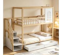 LPdorbe Letto per bambini capanna con 2 cassetti 200 x 90 cm, letto a castello in legno con protezione anti-caduta, letto a soppalco a 2 posti con stoccaggio scala, griglia, finestra per ragazzi e