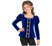 Lpdshaa Bambina Camicie Storiche Top Steampunk Rinascimentali Principessa | Camicie Formali,Bordatura Dorata,Maniche Lunghe,Fotografia,Abito Travestimento,Giorno Del Libro Fiabe,Costume Per Halloween