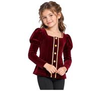 Lpdshaa Bambina Camicie Storiche Top Steampunk Rinascimentali Principessa | Camicie Formali,Bordatura Dorata,Maniche Lunghe,Fotografia,Abito Travestimento,Giorno Del Libro Fiabe,Costume Per Halloween
